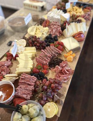 Large charcuterie spread for a bachelorette party