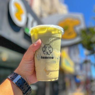 Jasmine green milk tea ( hint of matcha ) w/ puff cream & boba 8/22