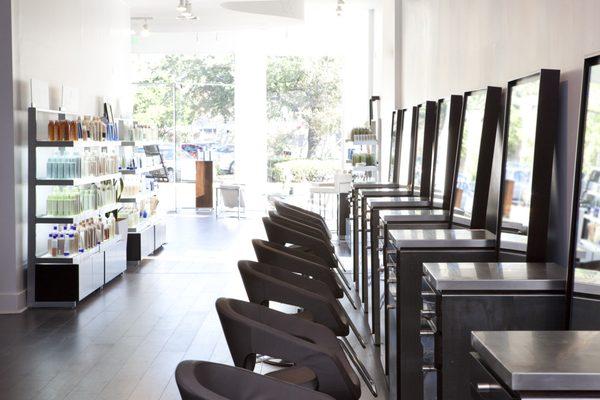 Stylists' chairs the Paris Parker Salon and Spa on Prytania St. in Uptown New Orleans.