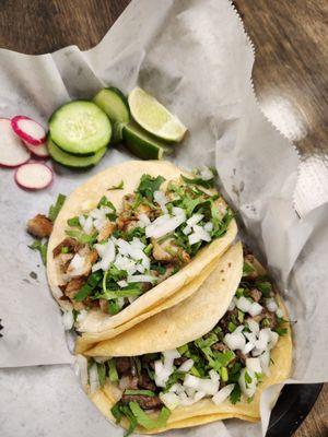 Chicken and Carne Asada tacos