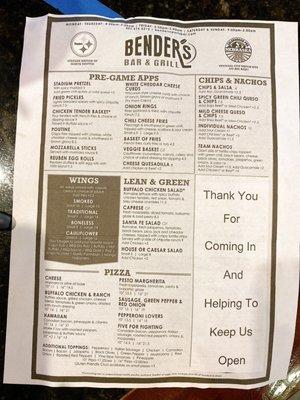 Menu: apps, wings, and pizza...oh my!