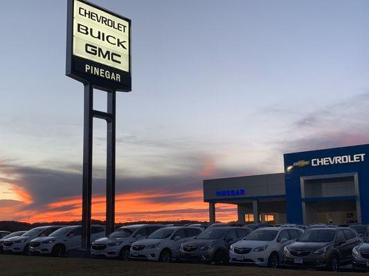 Beautiful sunset at Pinegar Chevrolet Buick GMC.