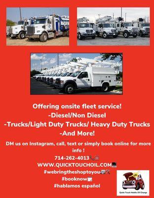 Have a few vehicles? Offering onsite fleet service! Diesel or non diesel are welcome!