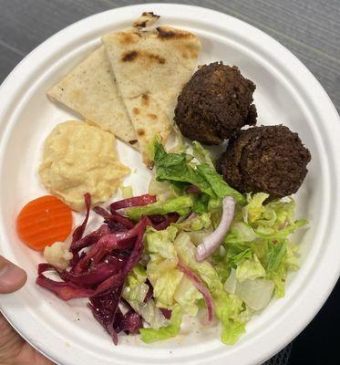 falafel, pita, cabbage, salad