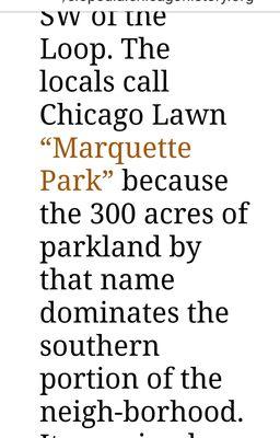 Chicago Lawn "Marquette Park" NEIGHBORHOOD  Screenshot from Encyclopedia of Chgo https://www.encyclopedia.chicagohistory.org/pages/256.html