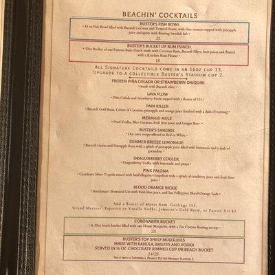 Beachin' Cocktail menu