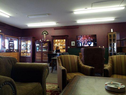 Large, comfortable space to sit, hang out and have a smoke from a good selection of cigars.