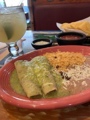 Beef enchiladas with Verde (green) sauce. YUM.