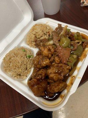 Fried rice and S1. General Tso's Chicken and 42. Pepper Steak with Onion