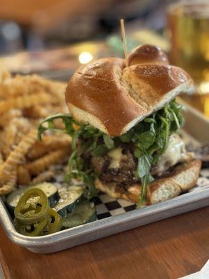 Mushroom Burger on the weekly specials menu with garlic fries! Yum!