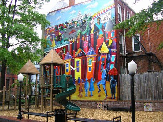 "Community" mural by Anne Marchand in Westminster Playground. Mosaics by Jerome Meadows. DC Commission on the Arts and Humanities Public Art