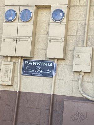 Sign on their building where you can park. After Starkey is closed, can park in their stalls.