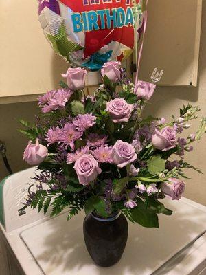 Our family ordered this beautiful bouquet of Flowers for our mother's 82nd birthday.  My mother adored her flowers.