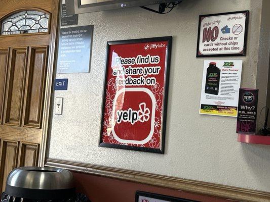 Yelp sign inside