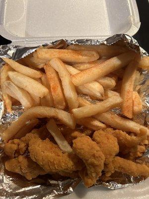 Over salted catfish nuggets and fries