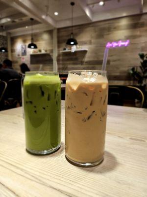 Matcha latte and milk tea