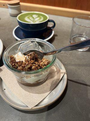 Yogurt parfait and matcha latte