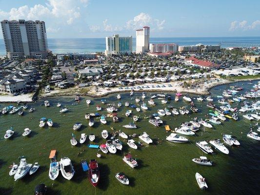 Boats gathering on our beach side to watch the 2018 Blue Angels Air Show