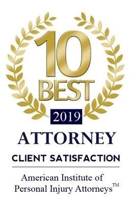 American Institute of Personal Injury Lawyers, 10 Best in Client Satisfaction Award 2019