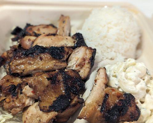 Korean Style BBQ Chicken Plate, a must order. Fresh flame grilled per order.