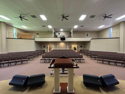 A view of the newly remodeled sanctuary from the baptistery.