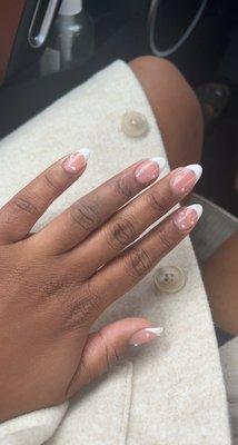 Almond shape french tip with mini pearl detail