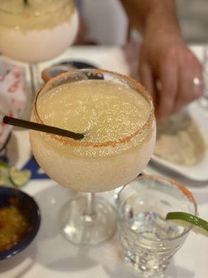 Frozen lime margaritas Don Julio shots and regular bean dip!