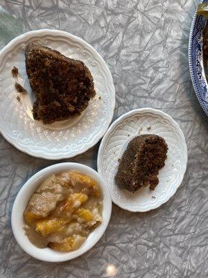 Desserts!  Apple Pecan Cake and Peach Cobbler