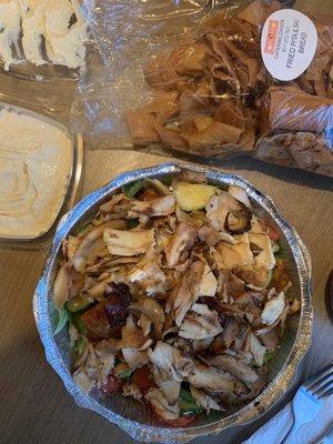 Chicken salad. Hummus, pita chips