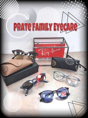 Head out in style with a pair of Ray-Ban sunglasses or prescription glasses. Prate Family Eye Care will help you look & see your best!