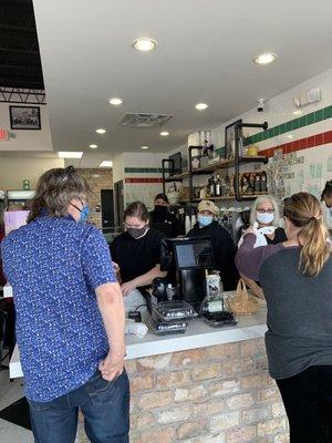 All staff wearing masks