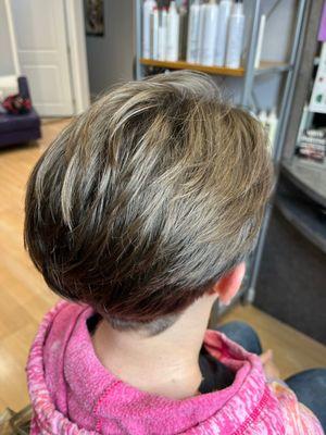 Fun pixie cut -donated her hair to Wigs for Kids