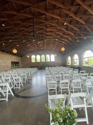 Interior event space set up for wedding