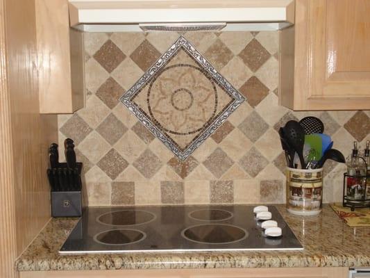 3cm Giallo Ornamental w/ Walnut & Ivory 4x4 Backsplash - Corner Stone Granite & Floors - CSGDFW.com