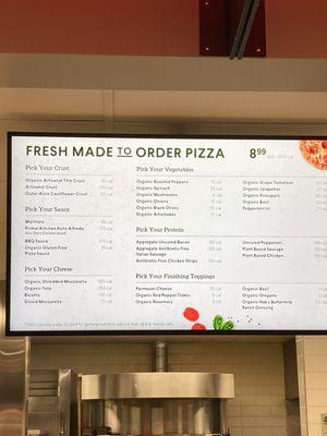 Pizza menu