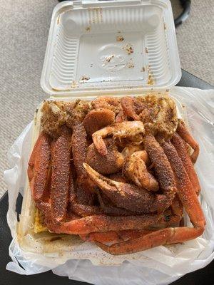 Seafood plate (loaded with potatoes and shrimp under the crab legs)