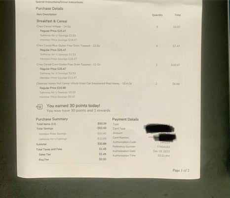 Itemized receipt received on Drive-Up orders.