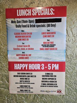 Lunch specials and happy hour specials