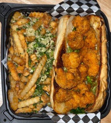 Fried lobster roll and garlic Parmesan fries