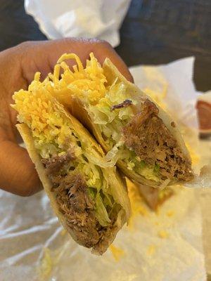 Cross-section of the shredded beef taco