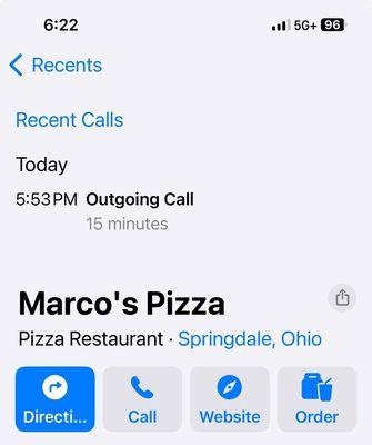 My on hold time with Marco's