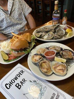 Cherrystone clams, Blue Point oysters, shrimp poboy!