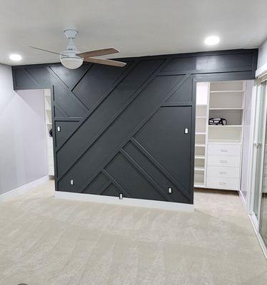 Master bedroom accent wall for walk thru closet