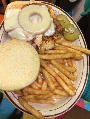 Hawaiian chicken sandwich  w fries