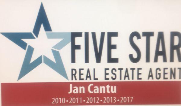 2017 Five Star Real Estate agent award (my Maiden name Jan Cantu)