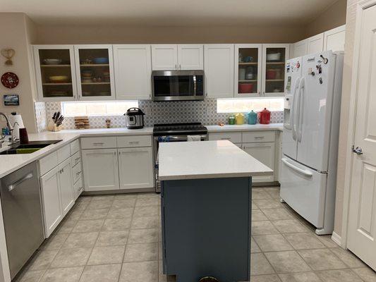 Kitchen after refacing cabinets.