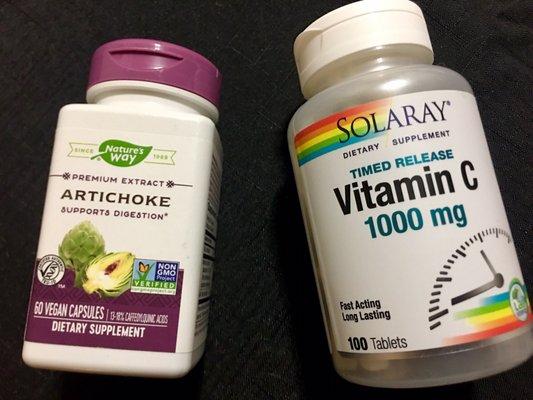 Trying out artichoke extract (for cholesterol) and vitamin C for the winter season.