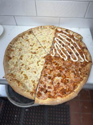 Shrimp alfredo and buffalo chicken with ranch and without