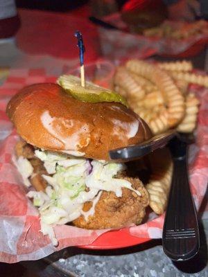 Crinkle Cut Fries and Hot Chicken Sandwich