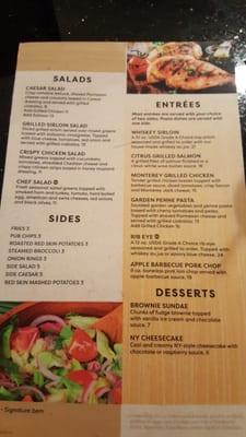 Entrées and more menu